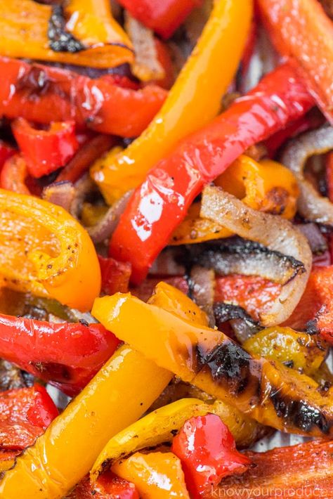 Roasted Peppers and Onions - red bell pepper, orange bell pepper, yellow bell pepper, onion, avocado oil (might sub another oil/fat), smoked paprika, oregano, salt, pepper Roasted Peppers And Onions, Bell Pepper Recipes, Keto Vegan, Vegan Side Dishes, Pepper Steak, Stuffed Pepper Soup, Onion Recipes, Roasted Peppers, Peppers Recipes