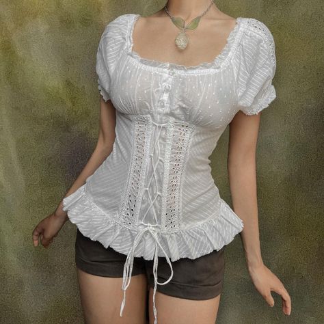 Dirndl Milkmaid Peasant Top 🕊️  ⚔️ corset lacing,... - Depop Milkmaid Corset Top, Milkmaid Tank Top, Milkmaid Tops, Milk Maid Top, Milk Maid, Corset Lacing, Milkmaid Top, Top Corset, White Lace Top