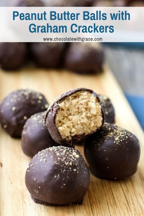 Easy Peanut Butter Balls with Graham Crackers. Make a homemade reese's peanut butter cup ball for your christmas and holiday cookie trays. They are an easy, no bake recipe. A fun baking recipe to try with the family and include the kids. #peanutbutterballs #grahamcrackers #christmascandy #nobake Cookies And Cups Peanut Butter Balls, Graham Cracker Peanut Butter Chocolate, Peanut Butter Balls Made With Graham Crackers, Buckeye Balls With Graham Crackers, Peanut Butter Balls Graham Crackers, Peanut Butter Balls With Graham Crumbs, Peanut Butter Graham Cracker Balls, Graham Cracker Peanut Butter Balls, Peanut Butter Balls With Graham Crackers