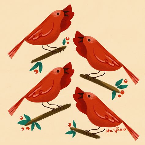 4 Calling Birds, Four Calling Birds, 12 Days Of Xmas, Birds Illustration, Instagram Projects, My True Love, Bird Canvas, Dream Artwork, Twelve Days Of Christmas