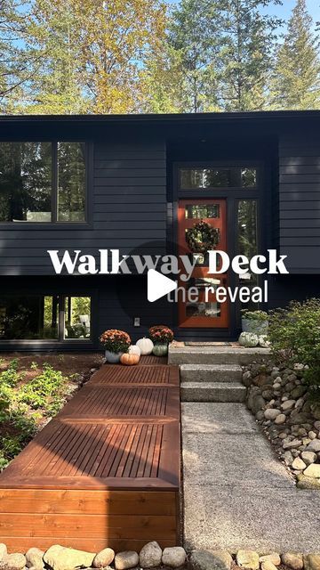 ALLI on Instagram: "Did we pull off this idea?! 

This idea for a front walkway deck was built to cover up and also make for easier access to our septic tank.  Plus added curb appeal and another wood design to balance the house exterior design. 

Scroll back to my last three reels for how we designed and built this for function 

#diylandscaping #modernlandscaping #gardeninspiration #curbappeal #midcenturymodernhome #homesweethome" Tank Cover Ideas, Septic Tank Cover Ideas, Septic Tank Covers, House Exterior Design, Front Walkway, Septic Tank, Diy Landscaping, Modern Landscaping, Pull Off