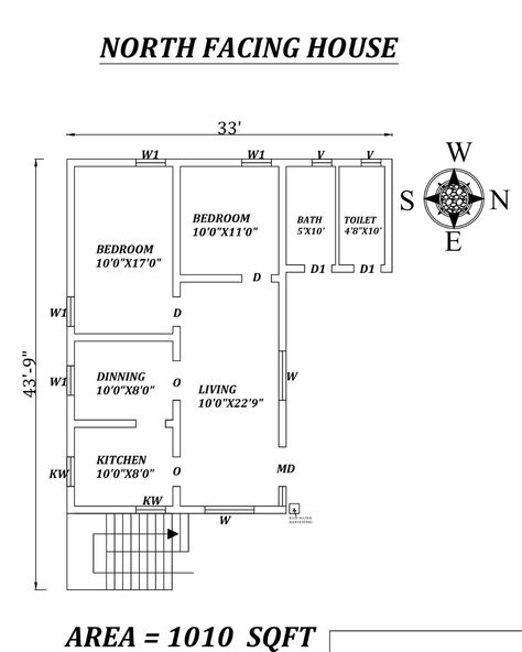 33'x43'9" Superb North facing 2bhk house plan as per vastu Shastra, Autocad DWG and PDF file Details. - Cadbull North Facing House, Vastu House, 2bhk House Plan, Indian House Plans, Indian House, Baba Image, House Construction Plan, House Construction, Drawing Block