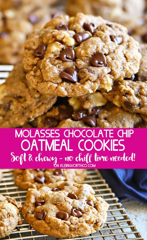 Molasses Oatmeal, Soft Chewy Oatmeal Cookies, Chewy Oatmeal Cookies Recipe, Chewy Oatmeal Cookie, Chocolatechip Cookies, Molasses Recipes, Oatmeal Cookie Recipe, Chocolate Chip Oatmeal Cookies, Oatmeal Chocolate Chip Cookie Recipe