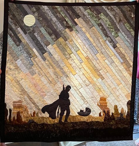 Star Wars Quilt Pattern Ideas, Silhouette Quilts, Dark Quilt, Fantasy Quilt, Themed Quilts, Star Wars Quilt, To My Dad, Landscape Quilts, Quilted Gifts