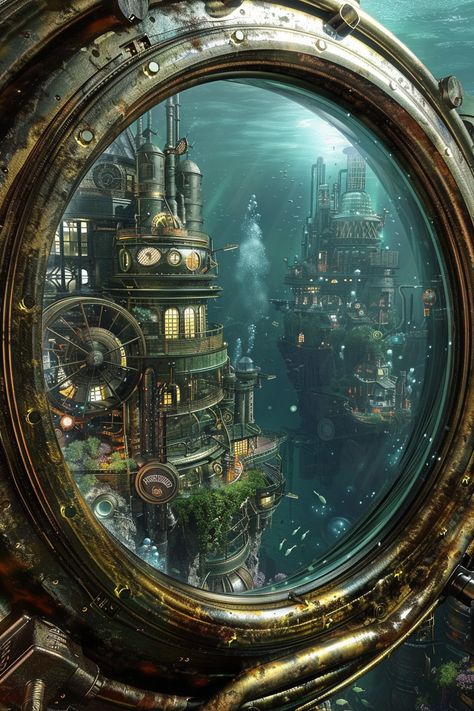 Submarine Aesthetic, Ville Steampunk, Steampunk Interior, Steampunk Couture, Art Steampunk, Cathedral Architecture, Underwater Art, Style Steampunk, Story Setting