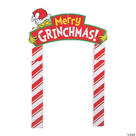 The Grinch Decorations Outdoor, Grinch Table Decorations Christmas Centerpieces, Welcome To Whoville Arch, Whoville Archway, Whoville Entrance, The Grinch Hallway Decorations School, Outdoor Christmas Decorations Theme, Grinch Archway, Grinch Whoville Decorations