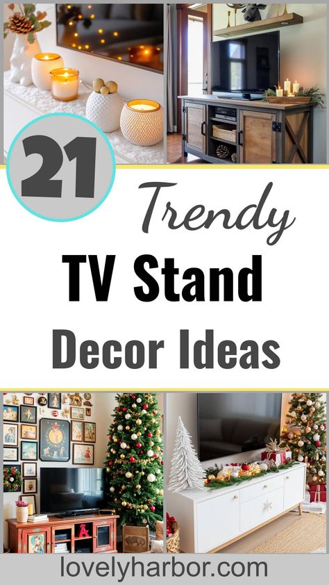 21 Trendy Tv Stand Christmas Decor Ideas To Inspire You Tv Stand Christmas Decor Ideas, Tv Stand Christmas, Tv Stand Christmas Decor, Tv Stand Decor Ideas, Moose Silhouette, Glass Tv Stand, Tv Stand Decor, White Lanterns, Shell Decorations