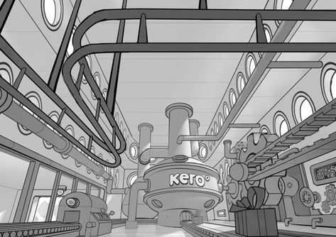 ArtStation - Kero´s toy factory (Christmas TV commercial) , Joris Dewolf Toy Factory Machine, Toy Factory Architecture, Factory Design Interior, Toy Factory Illustration, Toy Factory Christmas, Factory Concept Art, Factory Background, Factory Environment, Cartoon Factory