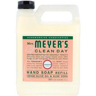 Mrs. Meyers Clean Day, Liquid Hand Soap Refill, Geranium Scent, 33 fl oz (975 ml) iherb Hand Soap Gift, Diy Hand Soap, Mrs Meyers, Soap Display, Geranium Oil, Citrus Fragrance, Cleaning Day, Liquid Hand Soap, Foaming Hand Soap