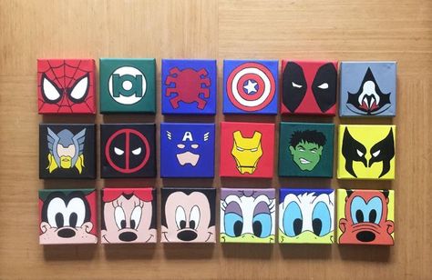 Small Canvas Art Disney, Disney Mini Paintings, Disney Canvas Paintings, Marvel Paintings, Disney Canvas Art, Disney Paintings, Small Canvas Paintings, Disney Art Drawings, Canvas Painting Tutorials