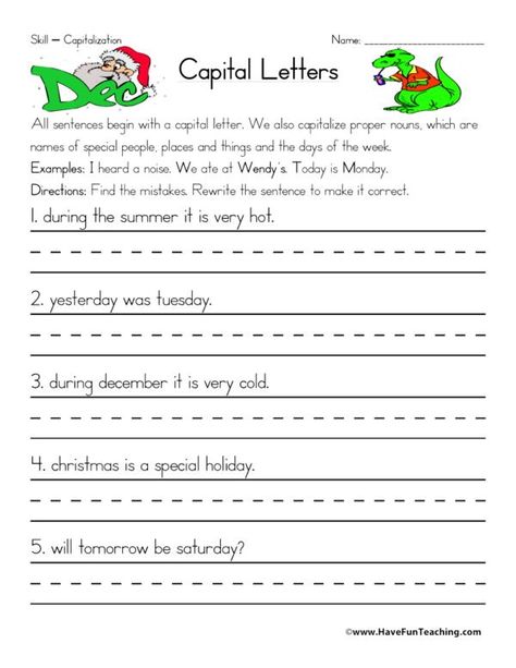 Proper Nouns - Have Fun Teaching Common Nouns Worksheet, Capitalization Worksheets, Capital Letters Worksheet, Proper Nouns Worksheet, Punctuation Worksheets, Today Is Monday, Nouns Worksheet, Proper Nouns, First Grade Worksheets