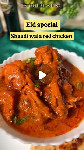 Maseera Fatima on Instagram: "• SHAADI WALA RED CHICKEN • ❤️‍🔥 It’s is a popular dish served at weddings in India..  . It’s usually cooked slowly to allow the flavors to meld together beautifully. The end result is a delicious and aromatic chicken curry that’s perfect for special occasions like  eid dawats , weddings. ✨❤️ .  Follow @maseerasfoodblog for more easy recipes 💞 . #maseerasfoodblog #shaadiwalaredchicken #redchicken #chickenrecipes #chickencurry #viral #viralreels #explorepage #explore #bhfyp #instagood #instadaily #easyrecipeideas #eidrecipes #recipeoftheday #hyderabad #eidspecial😍" Hyderabad Chicken Curry, Eid Special Dishes Recipe, Red Chicken Curry, Red Curry Chicken, Eid Food, Red Chicken, Special Occasion Food, Tasty Recipes Videos, Chicken Gravy