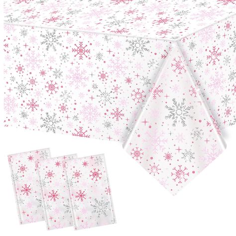 PRICES MAY VARY. Pink Plastic Tablecloth: you will get 3 pieces of pink plastic tablecloths with clear printing and beautiful pink snowflake pattern design, very suitable as table decorations for Christmas party, winter holiday event, birthday party, ample quantity can easily meet your decoration and use requirements at the same time Lightweight and Waterproof: the snowflake tablecloth is made of quality plastic material, lightweight and firm, not easy to break and waterproof, can well protect y Frozen Gift Bags, Snowflake Birthday Party, Christmas Table Covers, Frozen Birthday Party Decorations, Snowflake Party, Pink Snowflake, Frozen Snowflake, Snowflake Baby Shower, Plastic Table Cover