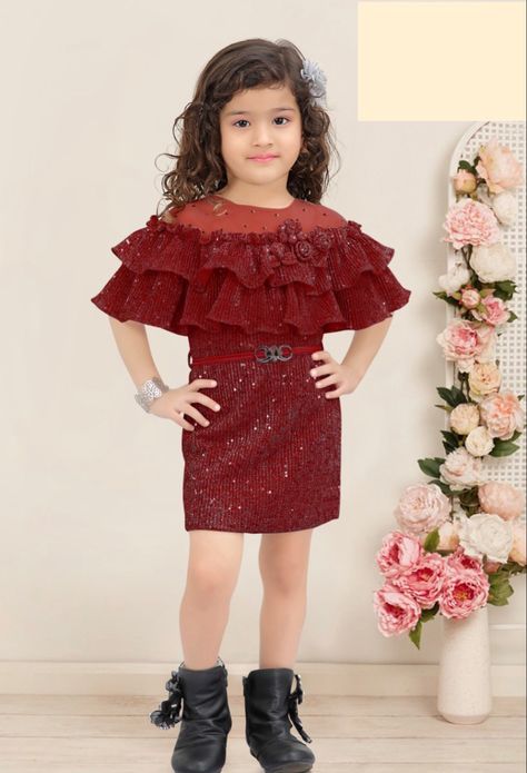 Kids Western Dresses Girl Outfits, Kids Gown Design, Belt Blouse, Baby Frock Pattern, Girls Dresses Sewing