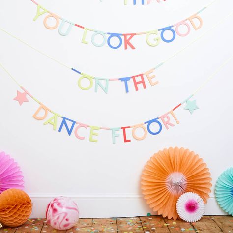 Are you interested in our bunting garland? With our personalisable word banner you need look no further. Banner Words, Letter Garland, Cardboard Letters, Neon Printing, Party Bunting, Party Garland, Holographic Foil, Glitter Letters, Meri Meri