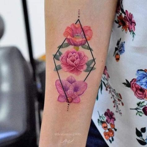 Embroidery Tattoos, Fernanda Ramirez, Cross Stitch Tattoo, Mexican Tattoo, Embroidery Tattoo, Landscape Tattoo, Mexican Embroidery, Tattoo Trends, Back Tattoos