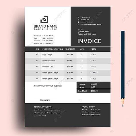 Elegant Black And White Business Invoice Template Quotation Design, Bill Budget, Presentation Folder Design, Design Invoice, Corporate Quotes, Corporate Website Design, Quotation Format, Document Design, Invoice Design Template