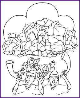 Joshua Wall of Jericho Coloring Page - Kids Korner - BibleWise Wall Of Jericho, Battle Of Jericho, Bible Coloring Sheets, Walls Of Jericho, Sunday School Coloring Pages, Children's Church Crafts, Bible Story Crafts, Preschool Bible, School Coloring Pages