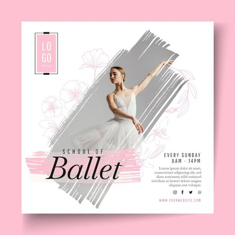 Free vector ballet dancing squared flyer... | Free Vector #Freepik #freevector #sports-flyer #sport-template #sporty #sport Ballet Silhouette, Ballet Dancing, Flyer Free, Sims Cc, Flyer Template, Ballet Dance, Graphic Resources, Dancing, Vector Free