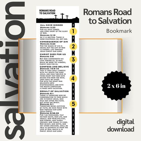 Romans Road To Salvation, Bible Infographics, Roman Road To Salvation, Romans Road, Kjv Bible Verses, Book Of Romans, The Book Of Romans, Bookmark Printable, Gospel Tracts