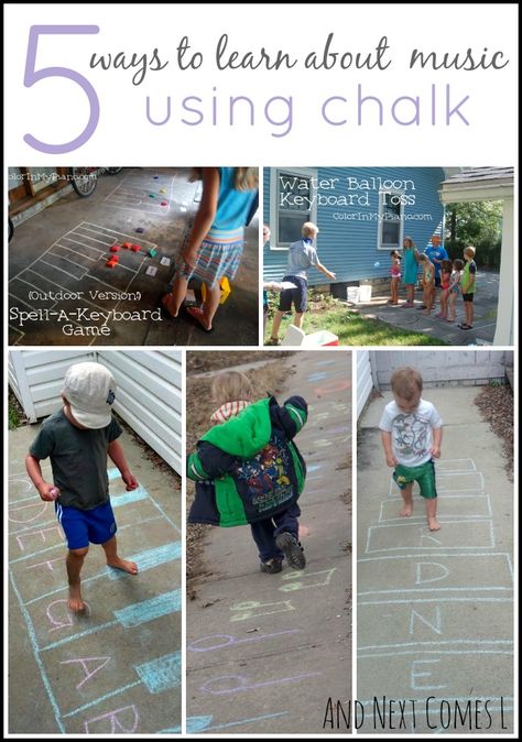 Music activities for kids, music activities for toddlers, music activities for preschoolers, family music activity, outdoor music activity for kids, music games #kidsmusic #musiceducation #outsidetheorchestra Chalk Activities, Preschool Music Activities, Music Activities For Kids, Music Teaching Resources, Music Camp, Homeschool Music, Music Lessons For Kids, Music Curriculum, Preschool Music