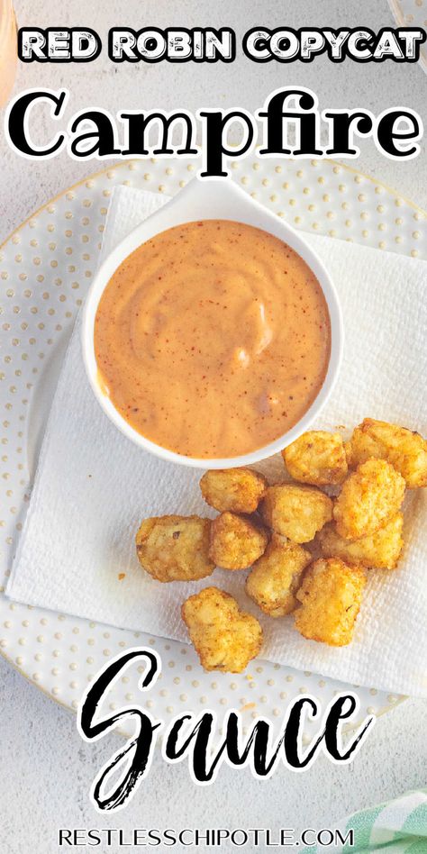 If you love dipping your french fries, onion rings, (and fingers) into Red Robin Campfire sauce you're going to love this copycat recipe! It's quick and easy - and will be fine in your fridge for about a week. Copycat Red Robin, Red Robin Campfire Sauce, Chicken Nuggets Sauce, Campfire Sauce, Red Robins, Dips Recipes, Delicious Dips, Homemade Sauce Recipes, Marinade Sauce