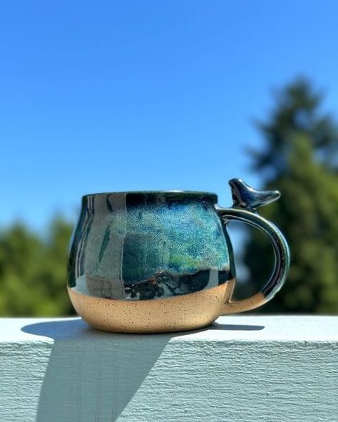 Mina | Blue sky today🩵 One of my favorite glaze layering: Amaco seeweed x3 on storm x3, on Laguna speckled buff clay, fired to ^5 #seattle... | Instagram Seattle Instagram, Speckled Buff Clay, Glaze Layering, Speckle Glaze, Amaco Glazes, Pottery Glazes, Glazes For Pottery, Pottery Mugs, Blue Bird