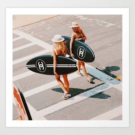 HIT THE BEACH Art Print by anaboy | Society6 Chanel Poster, ポップアート ポスター, Black And White Photo Wall, Summer Poster, Plakat Design, Girl Posters, Luxury Aesthetic, Photo Wall Collage, Black And White Posters