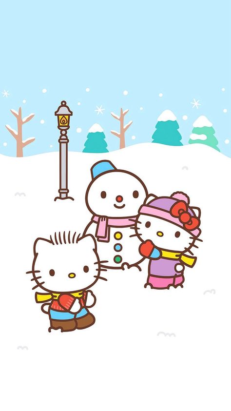 Hello Kitty And Hello Daniel, Hello Daniel, Hello Kitty And Daniel, Kitty And Daniel, Daniel Wallpaper, Sanrio Winter, Dolly Christmas, Dear Daniel, Building A Snowman