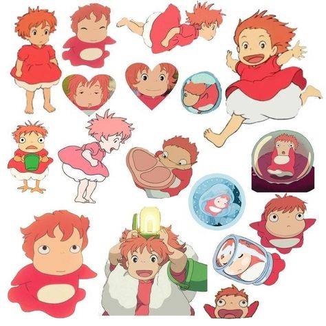 Ponyo Stickers Printable, Ponyo Doodle, Ponyo Journal, Studio Ghibli Stickers, Ghibli Stickers, Studio Ghilbi, Disney Princess Artwork, Ghibli Artwork, Scrapbook Stickers Printable