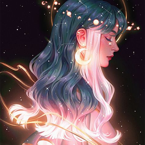 Moon And Tides, A Drawing, Painting Ideas, The Sky, Moon, Stars, Hair, Art