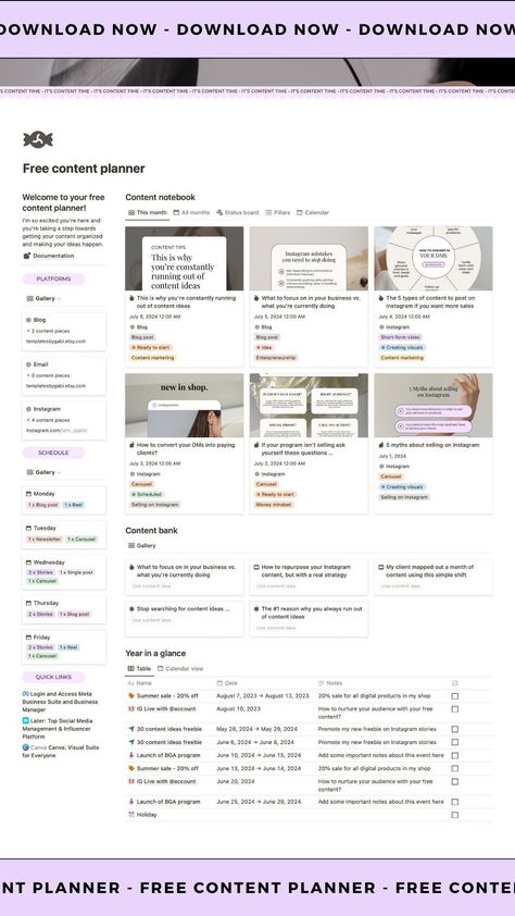 Learn how to create engaging and effective social media content with this comprehensive guide. Includes tips on choosing the right platforms, writing engaging posts, and tracking your Free Content Planner, Notion For Business, Second Brain Notion, Content Planner Template, Notion Weekly Planner, Notion Weekly, Social Media Planner Template, Notion Business, Notion Planner Template