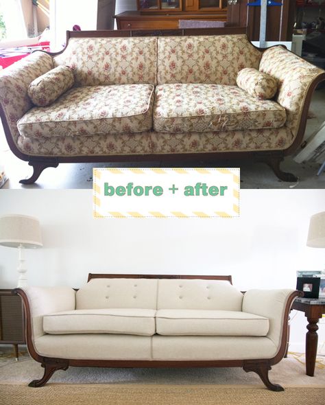 Tips on buying a vintage sofa | the handmade home Reupholster Couch, Old Couch, Reupholster Chair Dining, Sofa Makeover, Furniture Remodeling, Duncan Phyfe, Rustic Furniture Diy, Vintage Couch, Diy Couch