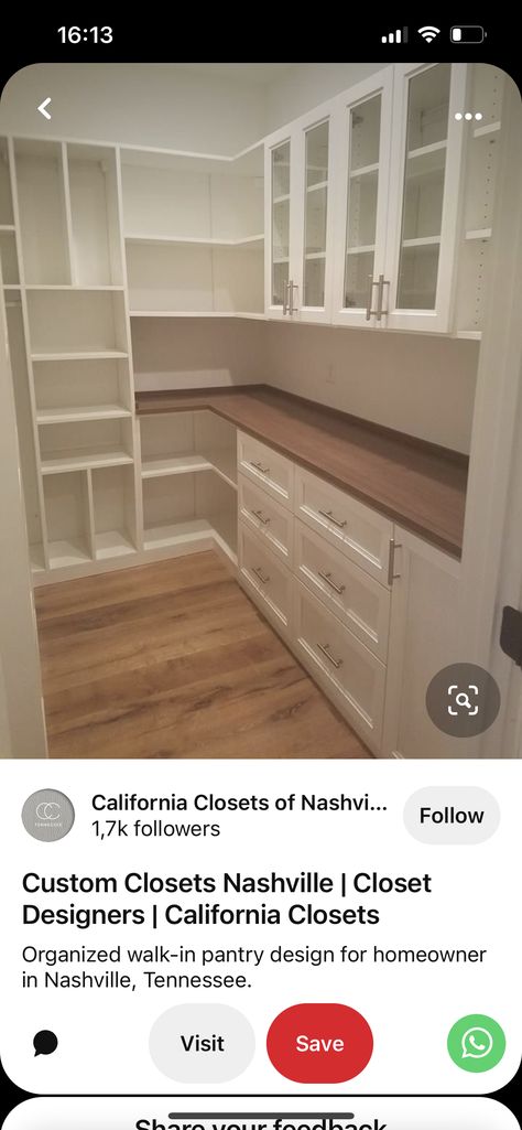 Wayne Homes, California Closets, Farm Kitchen, Custom Closets, Pantry Design, Closet Designs, Walk In Pantry, Closet Organization, Walk In