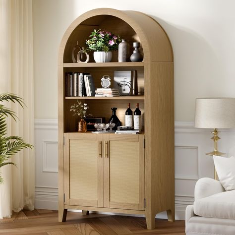 PRICES MAY VARY. Engineered Wood Elegant Arch Design: This storage cabinet showcases a stylish arched top that adds a touch of sophistication to any room. The smooth edges and metal loop pull handles create a classic, timeless look Ample Storage Space: Whether you’re looking to display or store items, this wooden arched cabinet features adjustable shelves that can accommodate items of various heights, providing versatile storage solutions Ensure Safety: The arched design of the storage cabinet, Costco Accent Cabinet, Living Room Corner Cabinet Ideas, Arched Bookcase Living Room, Arched Wood Cabinet, Bookcase Next To Fireplace Freestanding, Arched Built In Cabinet, Arched Cabinet Living Room, Living Room Cabinet Decor, Freestanding Kitchen Cabinet