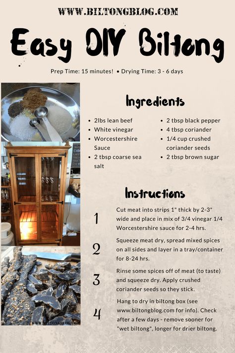 Biltong Recipe Dehydrator, Biltong Recipe, South African Dishes, How To Make Chili, West African Food, Jerky Recipes, Info Graphic, South African Recipes, Lean Beef