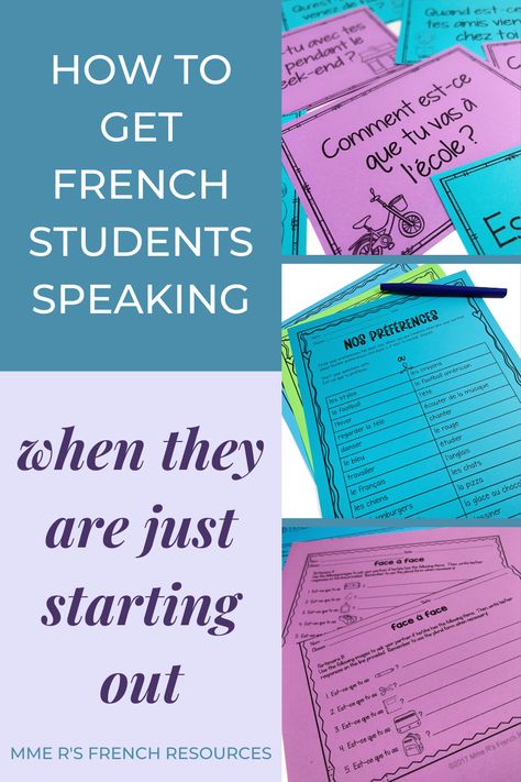 Need ideas and teaching resources to get your French students speaking in class? FSL students can be really hesitant to talk, so finding engaging activities that are structured just for beginners is key to getting them comfortable with speaking. Find some of my favorite resources and get tips for how to encourage French speaking in your Core French classroom at Mme R's French Resources. Comprehensible Input French, French Conversation Starters, French Preschool Activities, French Core, Etsy Posters, Teaching French Immersion, French Speaking Activities, French Immersion Resources, Speaking French