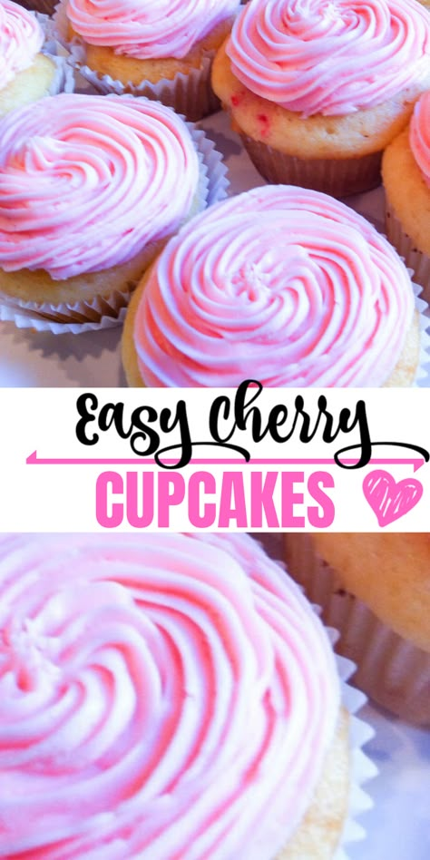 Cherry Cupcake Filling, Cherry Chip Cake Mix Recipes, Cherry Chip Cupcakes Cake Mixes, Cherry Filled Cupcakes, Cherry Rolls, Cherry Chip Cupcakes, Chocolate Cherry Cupcake Recipes, Cherry Buttercream Frosting, Vanilla Cherry Cupcakes