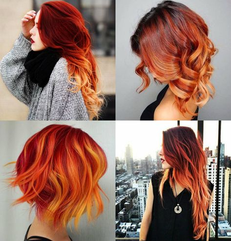 Sunflower Hair Color Ombre, Sunflower Hair Color, Fire Ombre Hair, Redhead Hair Color, Hombre Hair, Orange Ombre Hair, Sunset Hair Color, Reverse Ombre Hair, Hair Color Ombre