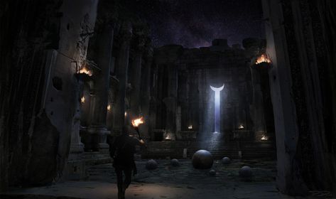 Temple of the moon, Piotr Dura on ArtStation at https://www.artstation.com/artwork/433Vk Mystic Dragon, Fantasy Locations, Interior Concept Art, Fantasy Scenery, Scifi Art, Temple Ruins, Landscape Inspiration, Temple Art, Level Design