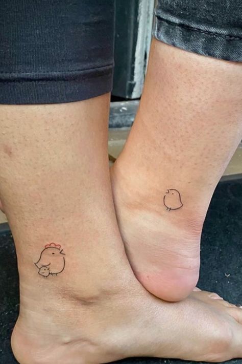 Mother Hen And Chicks Tattoo, Matching Tattoos For Mother And Daughter, Mum And Daughter Tattoo, Mommy Daughter Tattoos, Chicken Tattoo, Mom Daughter Tattoos, Matching Tats, Daughter Tattoo, Mother Tattoos