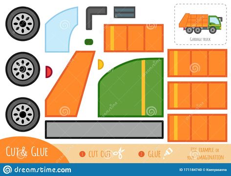 Truck Crafts, Diy Kid Activities, Transportation Activities, Rubbish Truck, Community Helpers Preschool, Felt Doll Patterns, Truck Diy, Cut And Glue, Game For Children