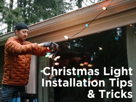 Planning out your upcoming Christmas light installation? Here are some  great tips and trick to help you create a dazzling holiday atmosphere. Christmas Light Hacks Outdoor, How To Hang Christmas Lights Outside, Christmas Lights Around Windows, Christmas Light Extension Cord, Commercial Christmas Lights, Exterior House Lights, Christmas Light Clips, Led Parking Lot Lights, Christmas Lights Outside