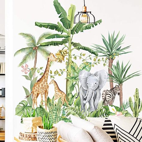 Rainforest Plants, Rainforest Animals, Murals For Kids, Animal Wall Decals, Cartoon Elephant, Jungle Nursery, Stick Art, Removable Wall Stickers, Plant Wallpaper