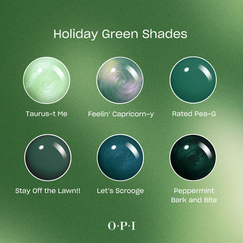 Want to branch out with green holiday hues? Don’t leaf without trying these Grinch-approved shades. 🎄💚🍃 *SAVE* for client inspo! #OPI #OPIObsessed #HolidayNails #greennails Dark Green Opi Gel Polish, Opi Holiday Nails, Opi Greens, Opi Christmas Colors, Christmas Nails Dark Green, Holiday Dip Nails Winter, Winter Green Nails, Nails Green Christmas, Opi Green