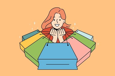 Excited woman happy with shopping bags | Premium Vector #Freepik #vector #sale-people #shopaholic #shopping-illustration #people-shopping Shopping Bag Illustration, Shopping Illustration, Woman Happy, Illustration People, Bag Illustration, People Shopping, Happy Women, Personal Shopper, Shopping Bags