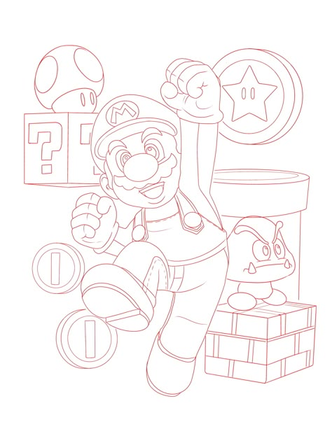 Super Mario Drawing Ideas, Mario Star Drawing, Super Mario Art Drawing, Mario Bros Drawing, Arte Trash Polka, Mario Bros Characters, Tattoo Art Drawings Sketches, Mario Drawing, Whole Tattoo