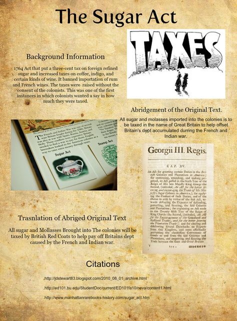 The sugar act of 1764. The act put new tax on molasses. Road To Revolution, Sugar Act, Easy Science Fair Projects, Teacher Goals, 7th Grade Social Studies, Colonial Life, 13 Colonies, 4th Grade Social Studies, 5th Grade Social Studies