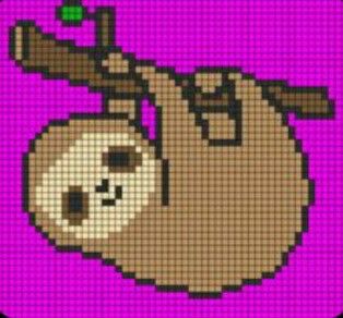 Plastic Canvas Sloth Patterns, Sloth Bead Patterns, Sloth Perler Beads, Sloth Perler Bead Patterns, Sloth Pixel Art, Marvel Cross Stitch, Sloth Drawing, Sloth Cute, Cross Stitch Necklace