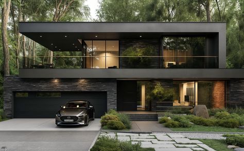 Black Villa Modern Exterior, Black Minimalist House, Black Modern Houses, Dream Life House, House Arch Design, Modern House Facades, Architecture Model House, Architect Design House, Architectural House Plans